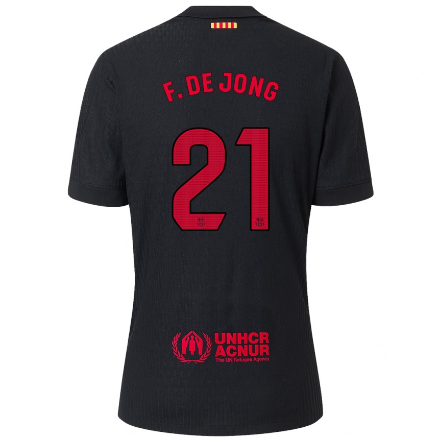 Vaikiškas Frenkie De Jong #21 Juoda Raudona Išvykos Marškinėliai 2024/25 T-Shirt