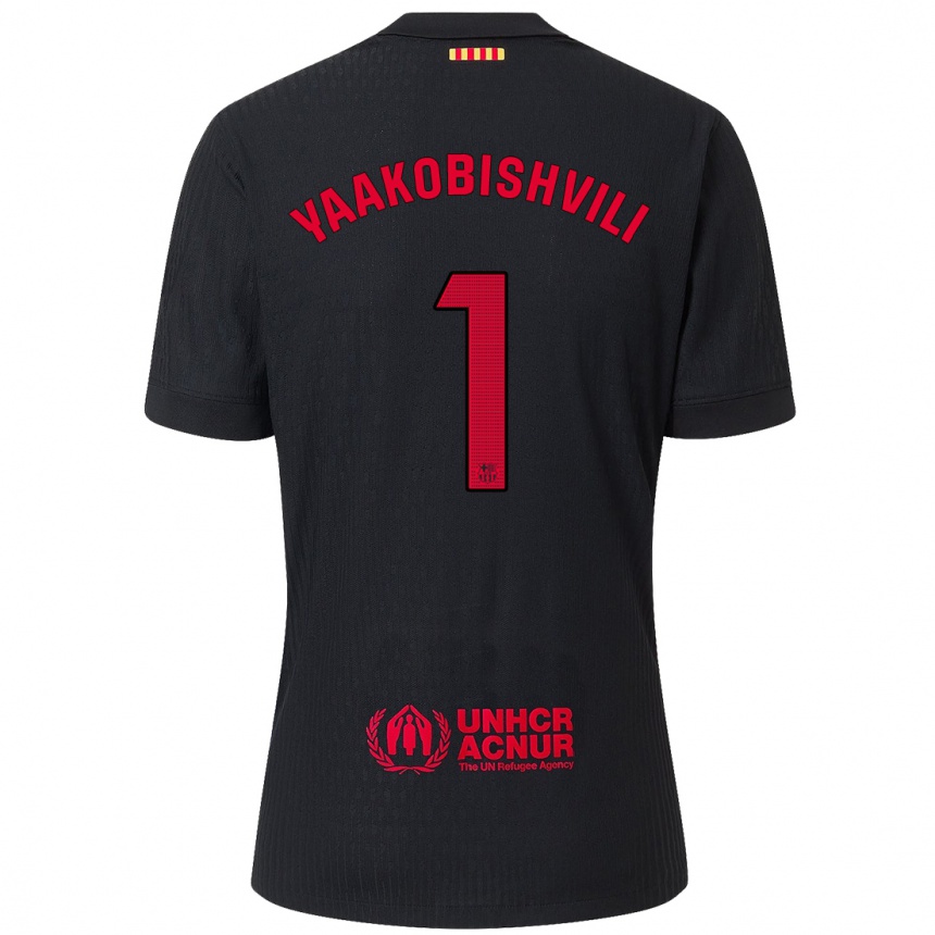 Vaikiškas Áron Yaakobishvili #1 Juoda Raudona Išvykos Marškinėliai 2024/25 T-Shirt