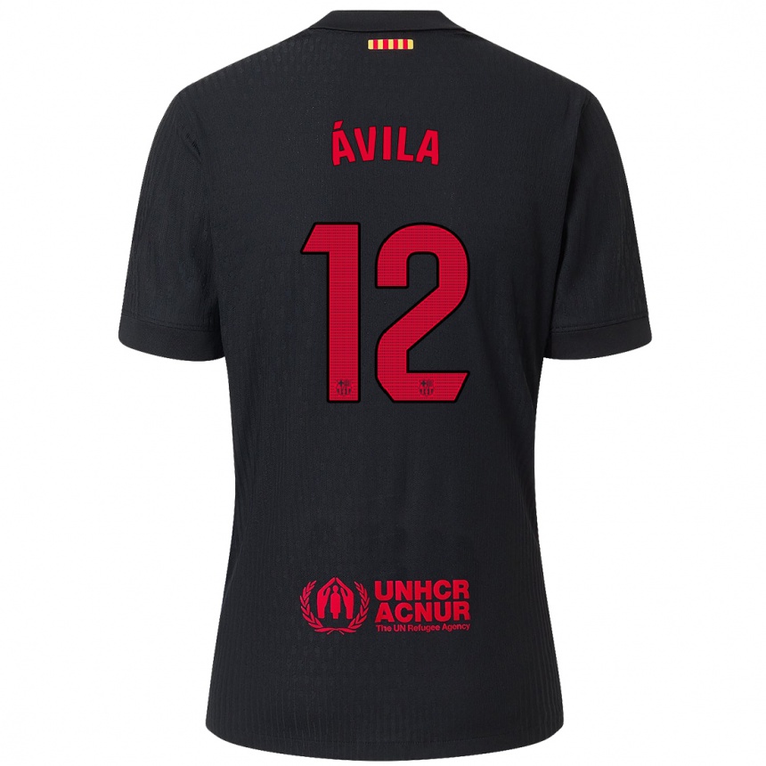 Vaikiškas Dani Ávila #12 Juoda Raudona Išvykos Marškinėliai 2024/25 T-Shirt