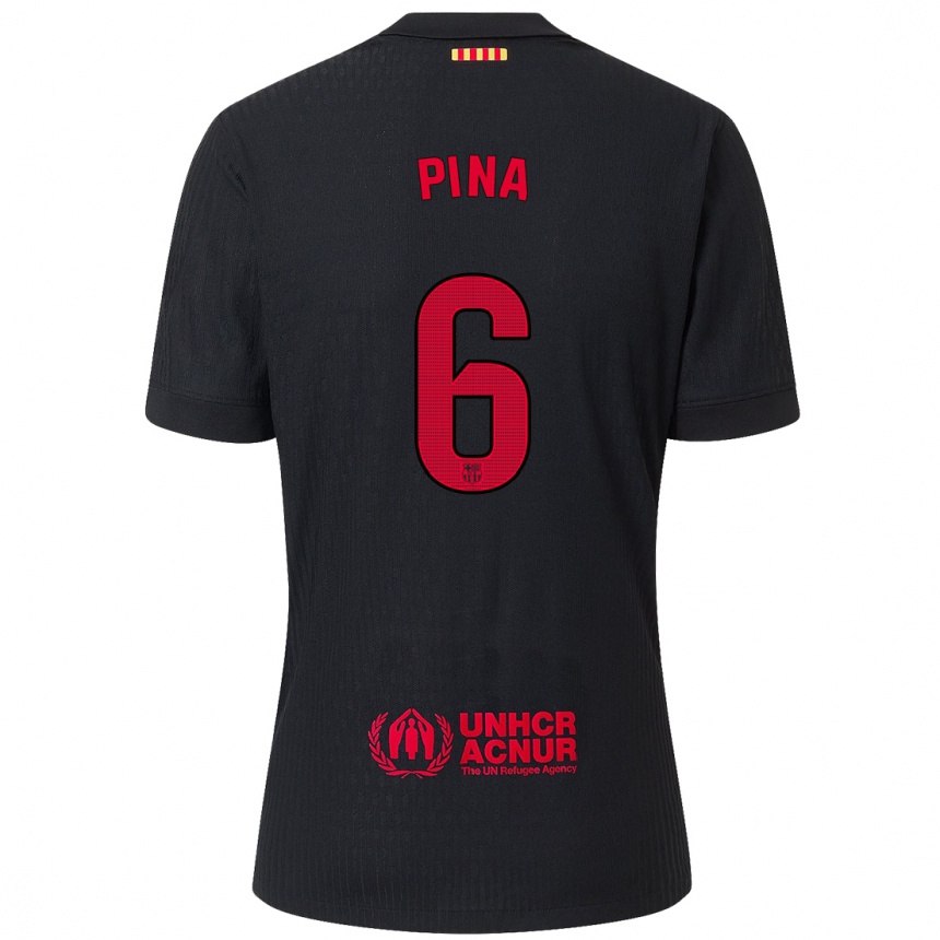 Vaikiškas Claudia Pina #6 Juoda Raudona Išvykos Marškinėliai 2024/25 T-Shirt