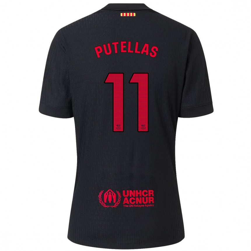 Vaikiškas Alexia Putellas #11 Juoda Raudona Išvykos Marškinėliai 2024/25 T-Shirt