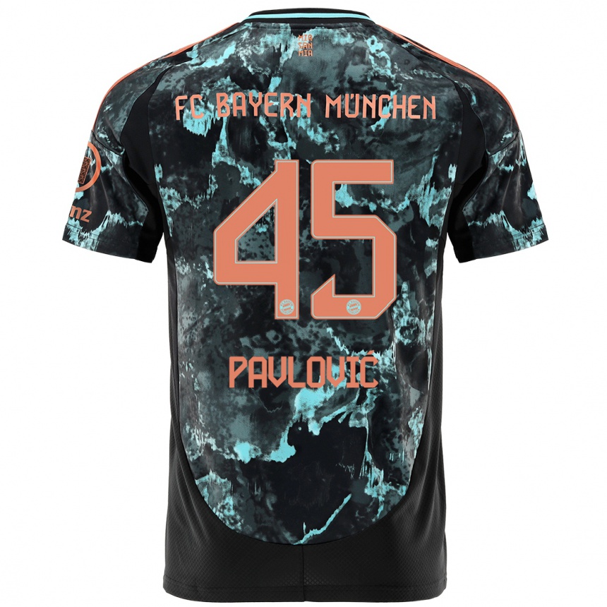 Vaikiškas Aleksandar Pavlovic #45 Juoda Išvykos Marškinėliai 2024/25 T-Shirt