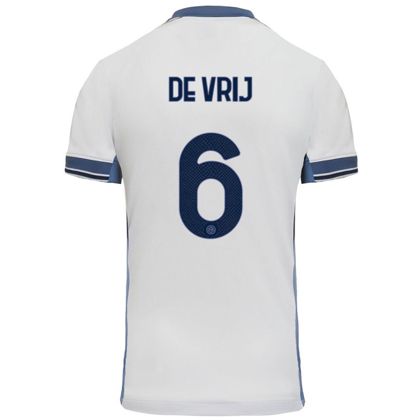 Vaikiškas Stefan De Vrij #6 Balta Pilka Išvykos Marškinėliai 2024/25 T-Shirt