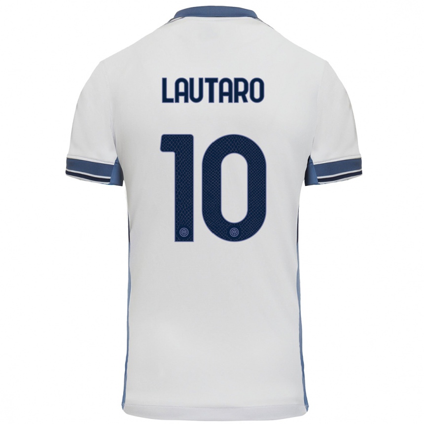 Vaikiškas Lautaro Martinez #10 Balta Pilka Išvykos Marškinėliai 2024/25 T-Shirt