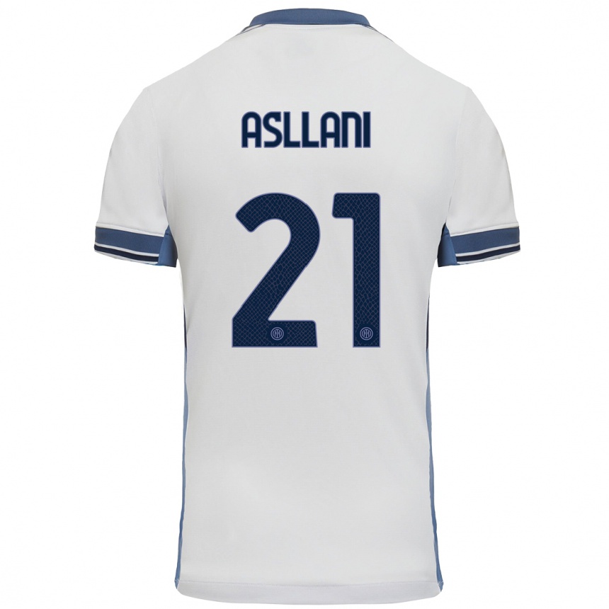 Vaikiškas Kristjan Asllani #21 Balta Pilka Išvykos Marškinėliai 2024/25 T-Shirt