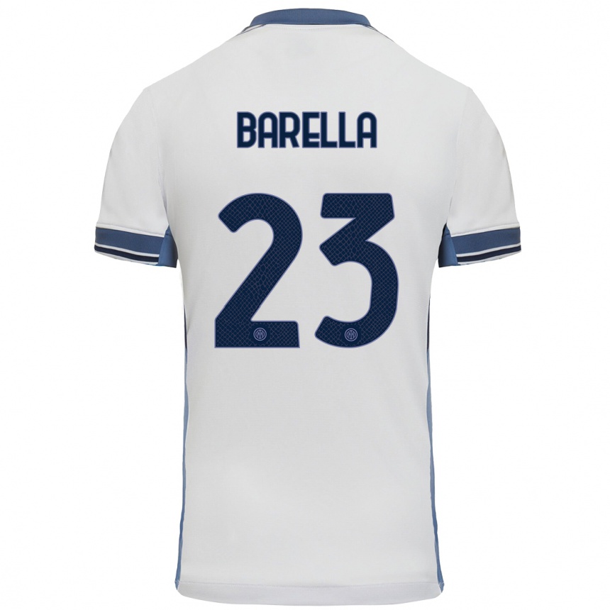 Vaikiškas Nicolo Barella #23 Balta Pilka Išvykos Marškinėliai 2024/25 T-Shirt