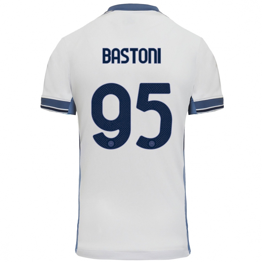 Vaikiškas Alessandro Bastoni #95 Balta Pilka Išvykos Marškinėliai 2024/25 T-Shirt