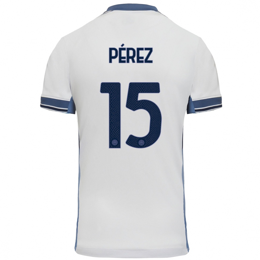 Vaikiškas Álex Pérez #15 Balta Pilka Išvykos Marškinėliai 2024/25 T-Shirt