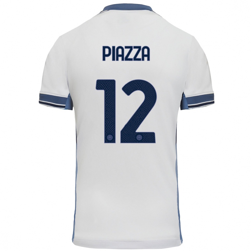 Vaikiškas Alessia Piazza #12 Balta Pilka Išvykos Marškinėliai 2024/25 T-Shirt