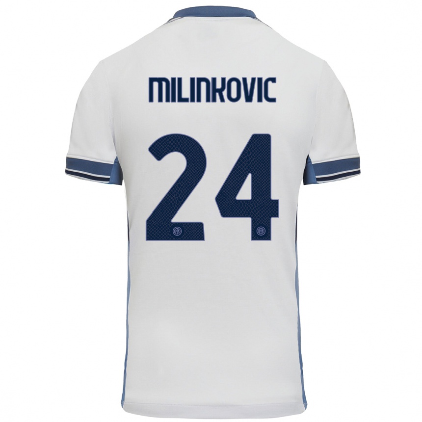 Vaikiškas Marija Milinković #24 Balta Pilka Išvykos Marškinėliai 2024/25 T-Shirt