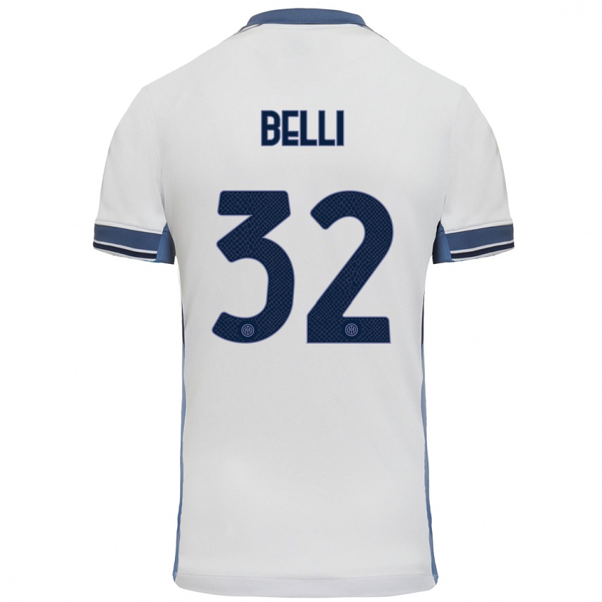 Vaikiškas Elena Belli #32 Balta Pilka Išvykos Marškinėliai 2024/25 T-Shirt