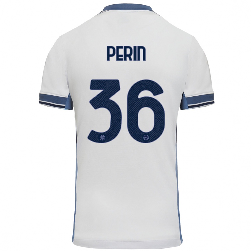 Vaikiškas Nicolo Perin #36 Balta Pilka Išvykos Marškinėliai 2024/25 T-Shirt