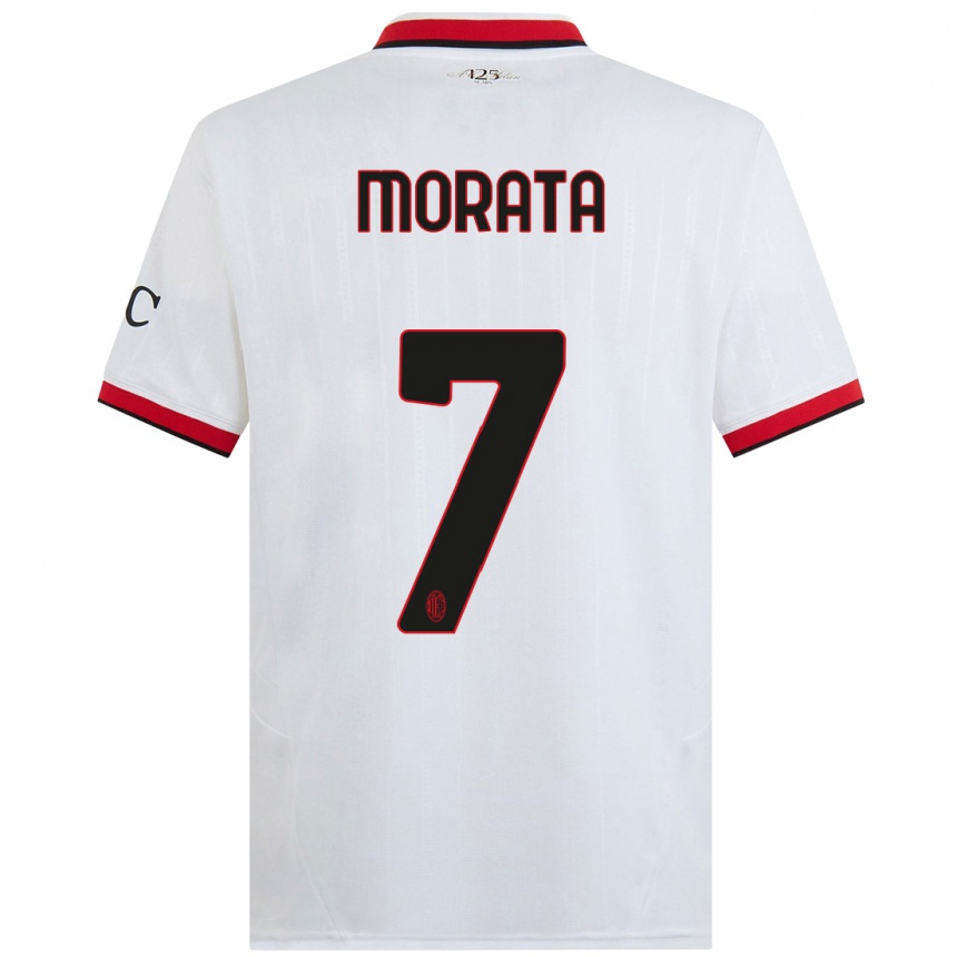 Vaikiškas Alvaro Morata #7 Balta Juoda Raudona Išvykos Marškinėliai 2024/25 T-Shirt