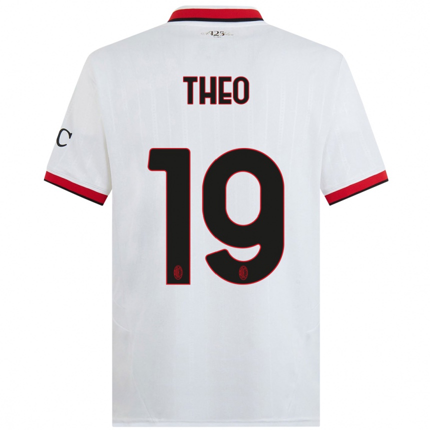 Vaikiškas Theo Hernandez #19 Balta Juoda Raudona Išvykos Marškinėliai 2024/25 T-Shirt