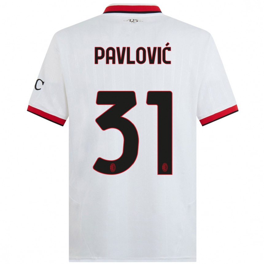 Vaikiškas Strahinja Pavlović #31 Balta Juoda Raudona Išvykos Marškinėliai 2024/25 T-Shirt