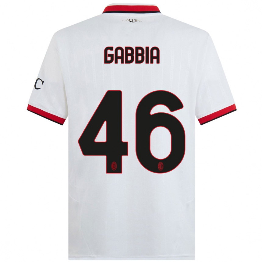 Vaikiškas Matteo Gabbia #46 Balta Juoda Raudona Išvykos Marškinėliai 2024/25 T-Shirt