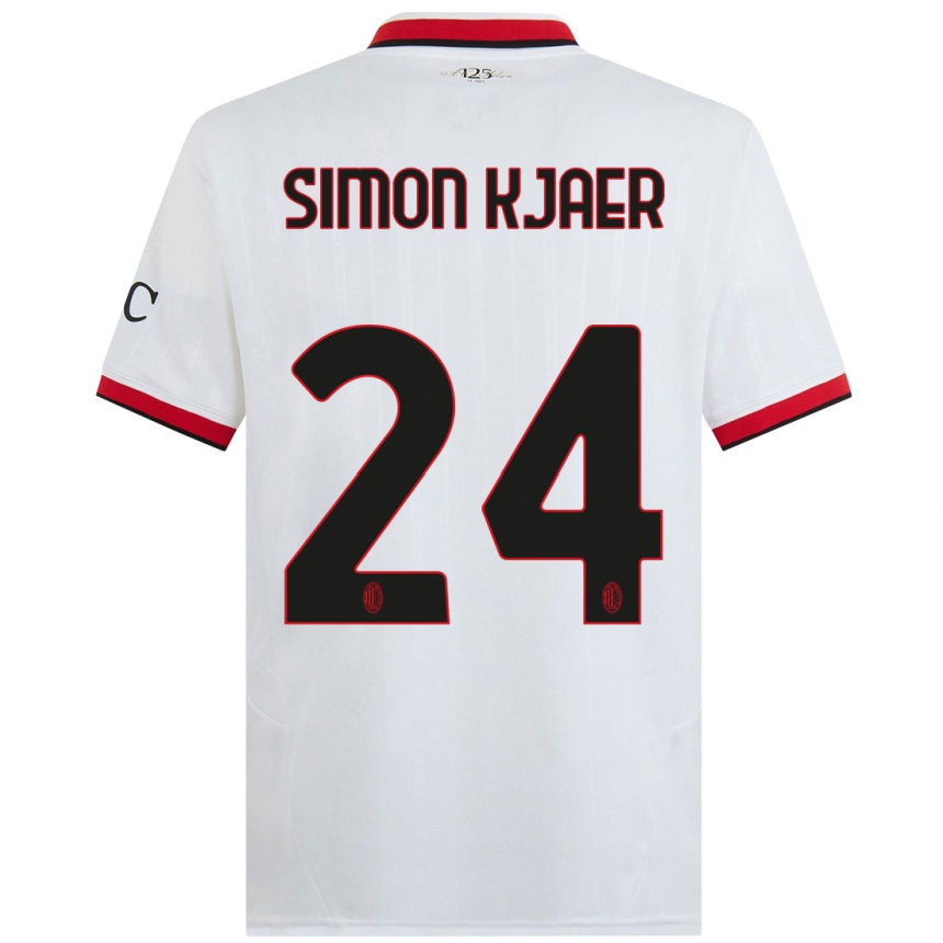 Vaikiškas Simon Kjaer #24 Balta Juoda Raudona Išvykos Marškinėliai 2024/25 T-Shirt