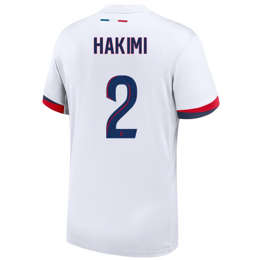 Vaikiškas Achraf Hakimi #2 Balta Mėlyna Raudona Išvykos Marškinėliai 2024/25 T-Shirt