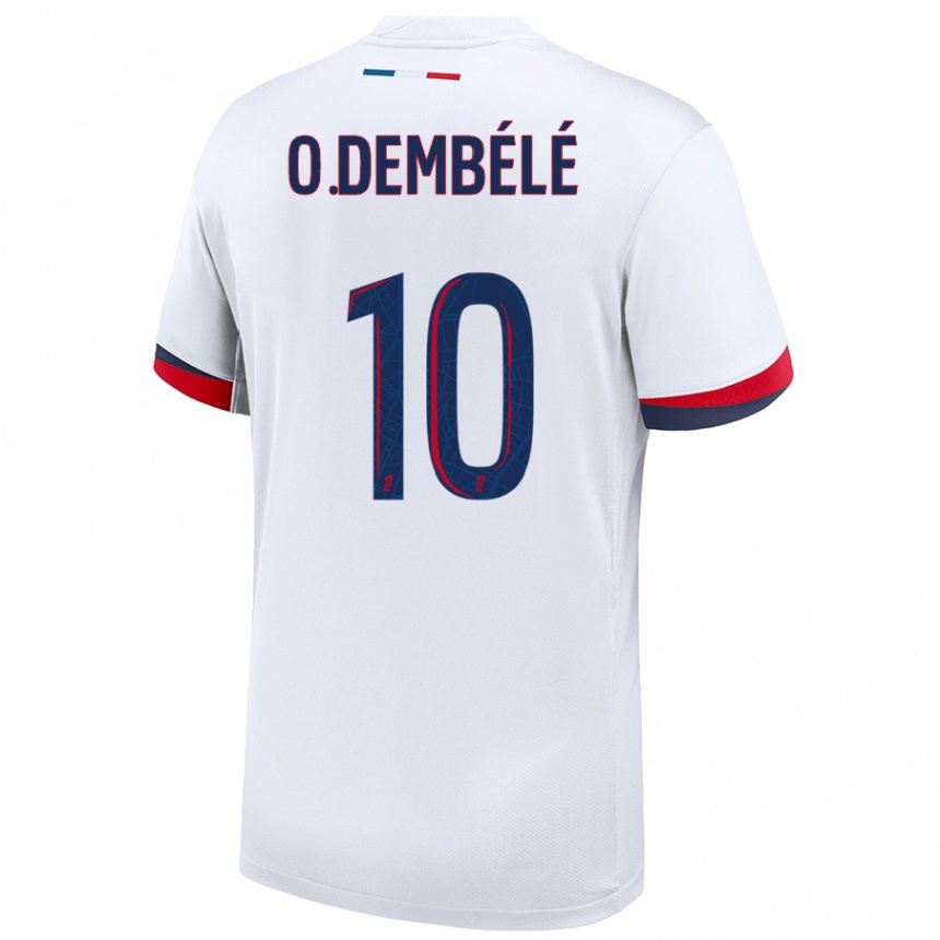 Vaikiškas Ousmane Dembele #10 Balta Mėlyna Raudona Išvykos Marškinėliai 2024/25 T-Shirt