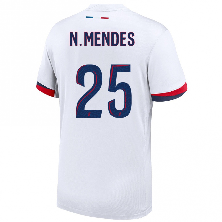 Vaikiškas Nuno Mendes #25 Balta Mėlyna Raudona Išvykos Marškinėliai 2024/25 T-Shirt