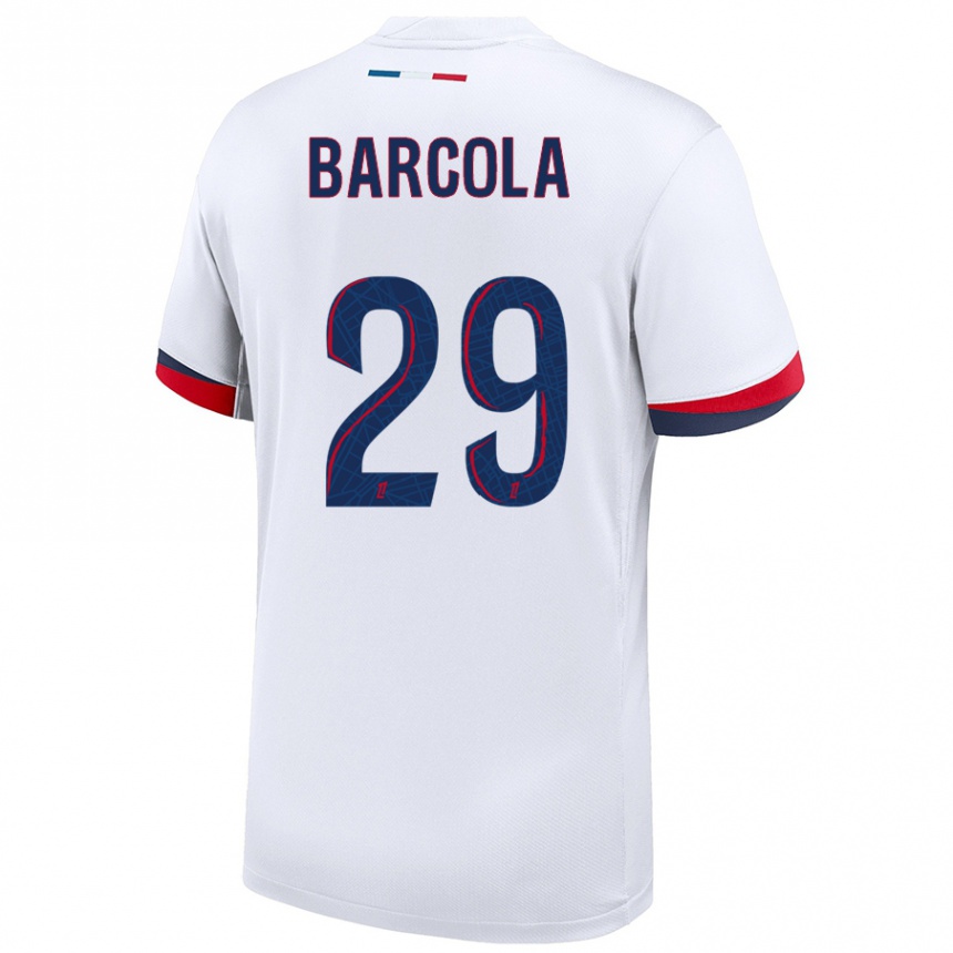 Vaikiškas Bradley Barcola #29 Balta Mėlyna Raudona Išvykos Marškinėliai 2024/25 T-Shirt