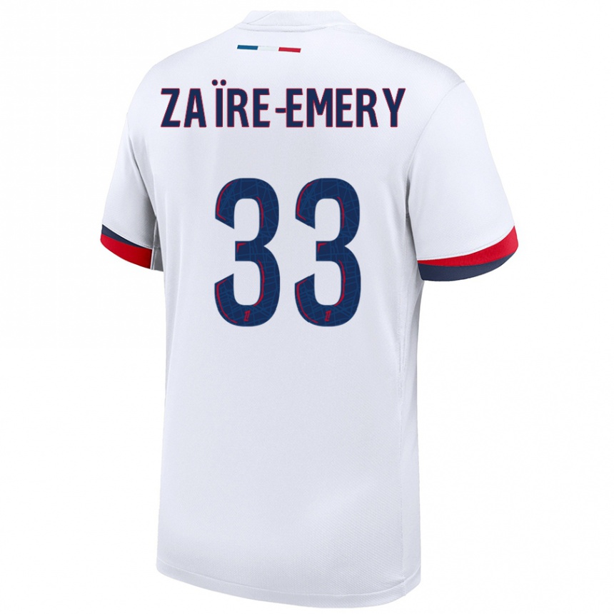 Vaikiškas Warren Zaire Emery #33 Balta Mėlyna Raudona Išvykos Marškinėliai 2024/25 T-Shirt