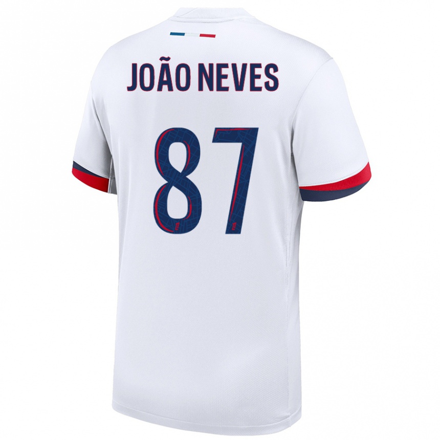 Vaikiškas João Neves #87 Balta Mėlyna Raudona Išvykos Marškinėliai 2024/25 T-Shirt