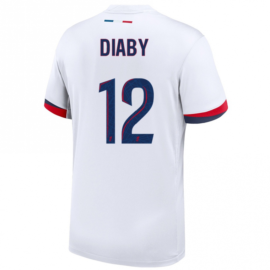 Vaikiškas Ibrahima Diaby #12 Balta Mėlyna Raudona Išvykos Marškinėliai 2024/25 T-Shirt