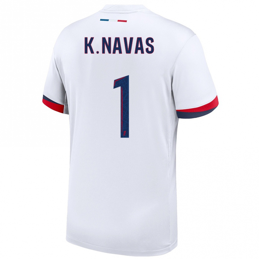 Vaikiškas Keylor Navas #1 Balta Mėlyna Raudona Išvykos Marškinėliai 2024/25 T-Shirt