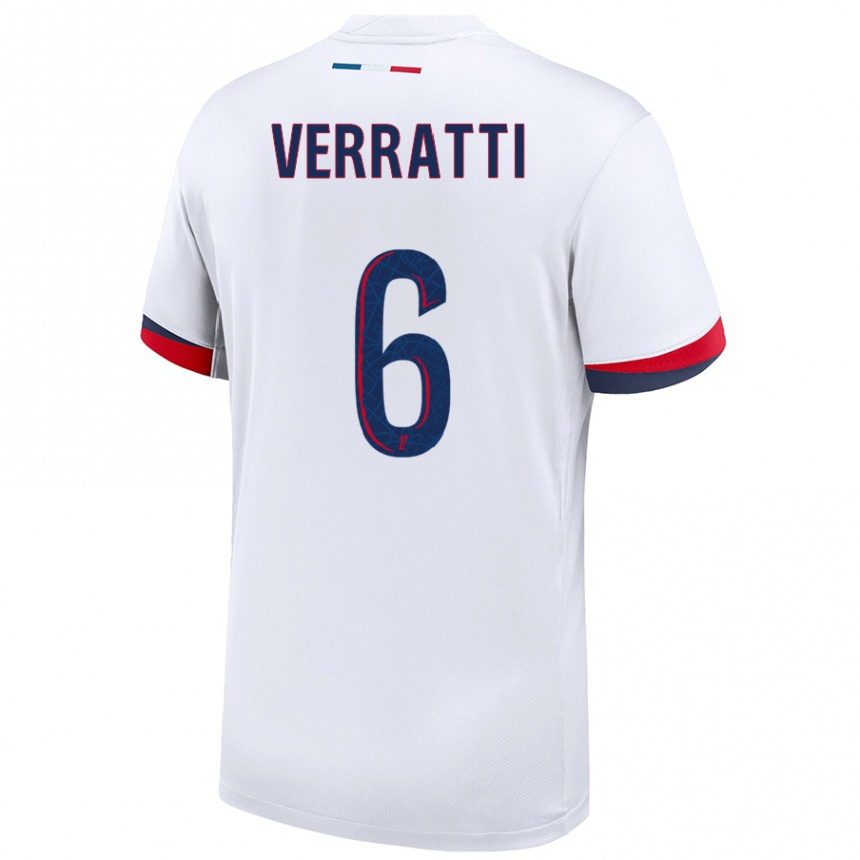 Vaikiškas Marco Verratti #6 Balta Mėlyna Raudona Išvykos Marškinėliai 2024/25 T-Shirt