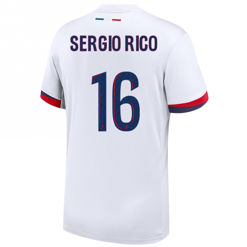 Vaikiškas Sergio Rico #16 Balta Mėlyna Raudona Išvykos Marškinėliai 2024/25 T-Shirt