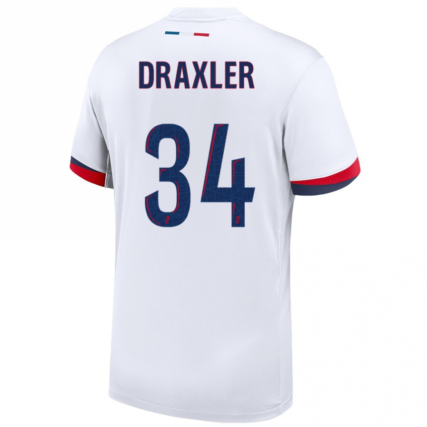 Vaikiškas Julian Draxler #34 Balta Mėlyna Raudona Išvykos Marškinėliai 2024/25 T-Shirt