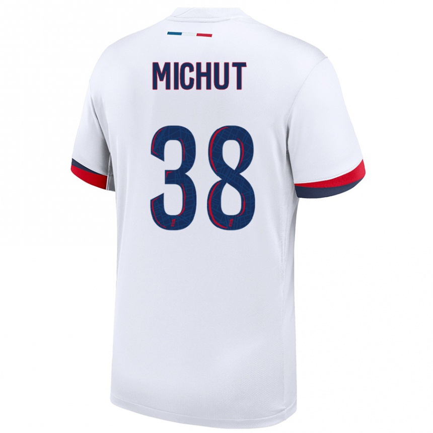 Vaikiškas Edouard Michut #38 Balta Mėlyna Raudona Išvykos Marškinėliai 2024/25 T-Shirt