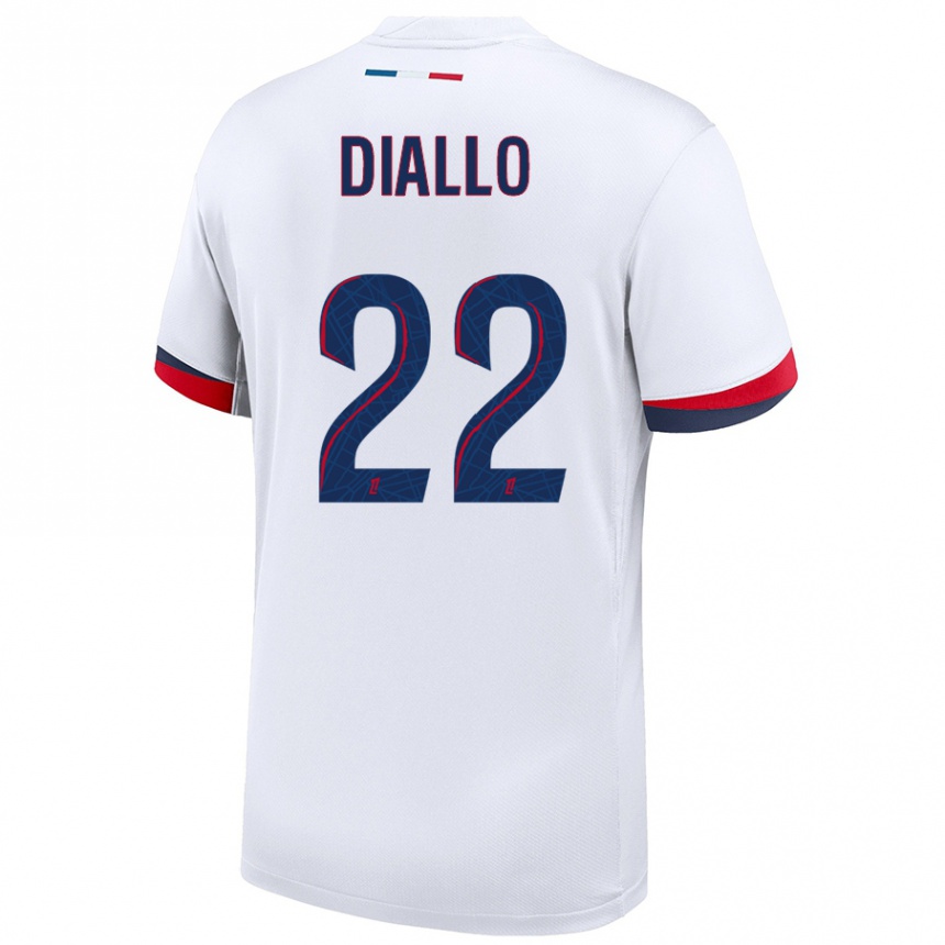 Vaikiškas Abdou Diallo #22 Balta Mėlyna Raudona Išvykos Marškinėliai 2024/25 T-Shirt