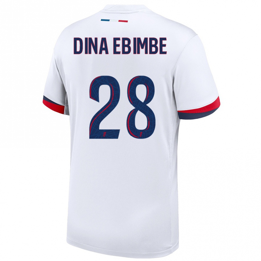 Vaikiškas Eric Junior Dina Ebimbe #28 Balta Mėlyna Raudona Išvykos Marškinėliai 2024/25 T-Shirt