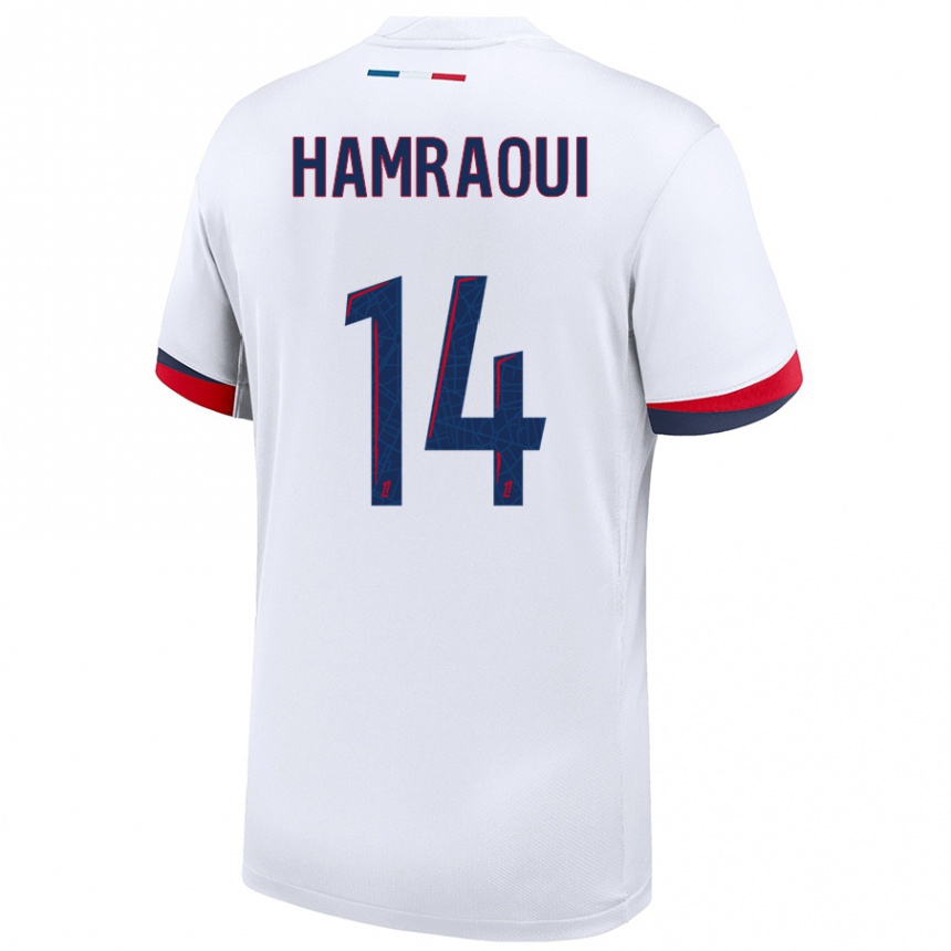 Vaikiškas Kheira Hamraoui #14 Balta Mėlyna Raudona Išvykos Marškinėliai 2024/25 T-Shirt