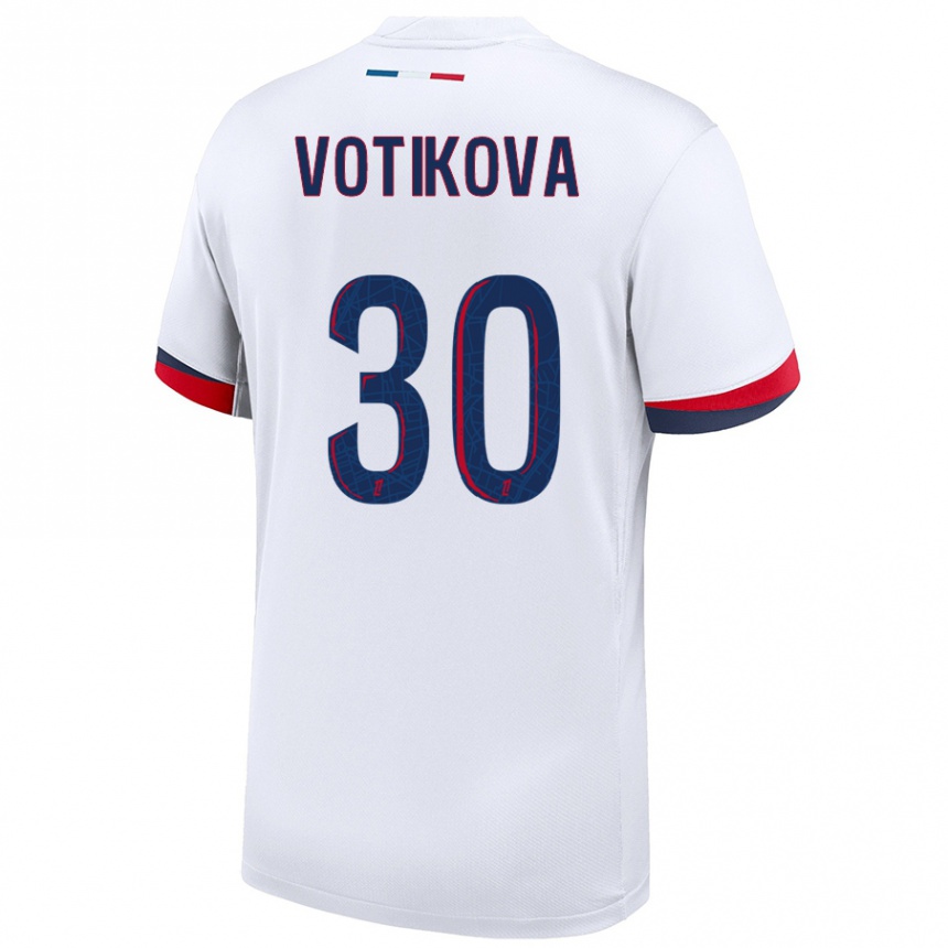 Vaikiškas Barbora Votikova #30 Balta Mėlyna Raudona Išvykos Marškinėliai 2024/25 T-Shirt