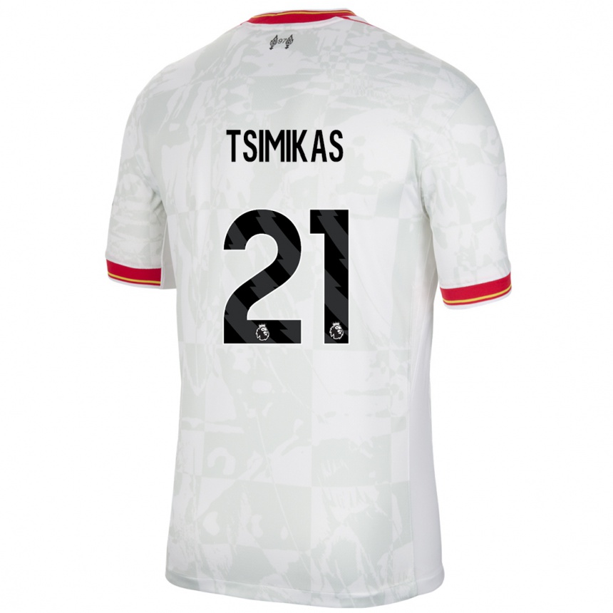 Vaikiškas Konstantinos Tsimikas #21 Balta Raudona Juoda Trečias Marškinėliai 2024/25 T-Shirt