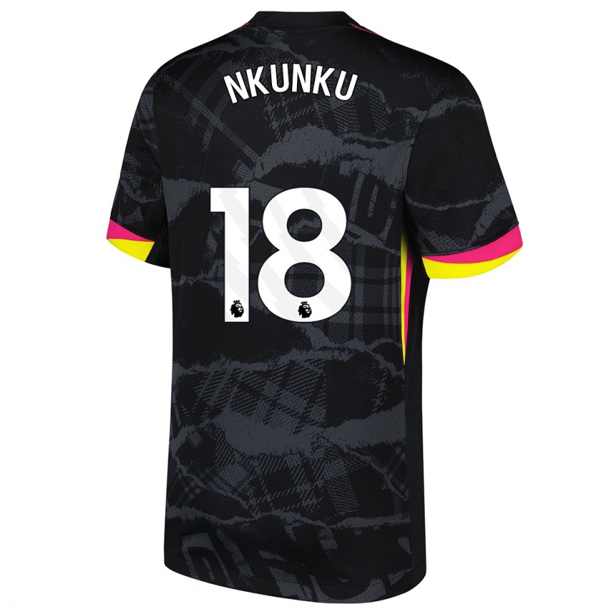 Vaikiškas Christopher Nkunku #18 Juoda Rožinė Trečias Marškinėliai 2024/25 T-Shirt