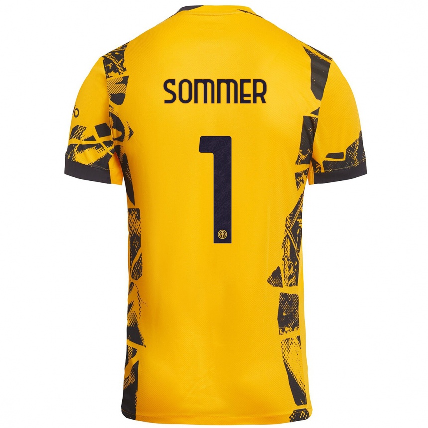 Vaikiškas Yann Sommer #1 Auksinis Juodas Trečias Marškinėliai 2024/25 T-Shirt