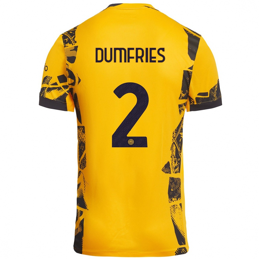 Vaikiškas Denzel Dumfries #2 Auksinis Juodas Trečias Marškinėliai 2024/25 T-Shirt