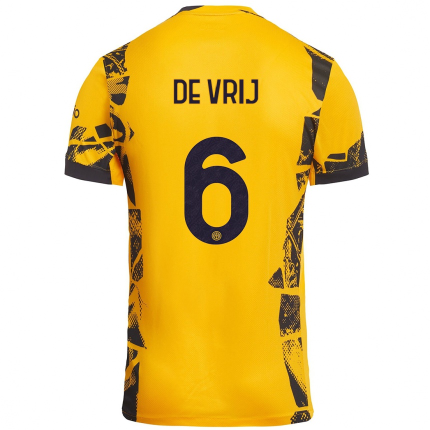 Vaikiškas Stefan De Vrij #6 Auksinis Juodas Trečias Marškinėliai 2024/25 T-Shirt