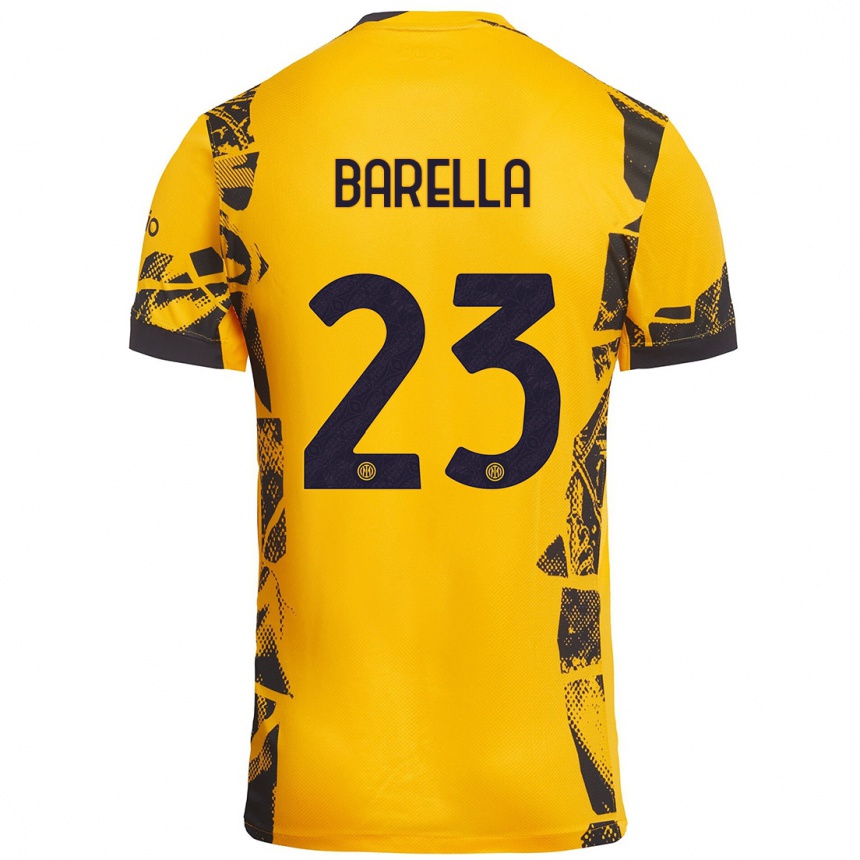 Vaikiškas Nicolò Barella #23 Auksinis Juodas Trečias Marškinėliai 2024/25 T-Shirt