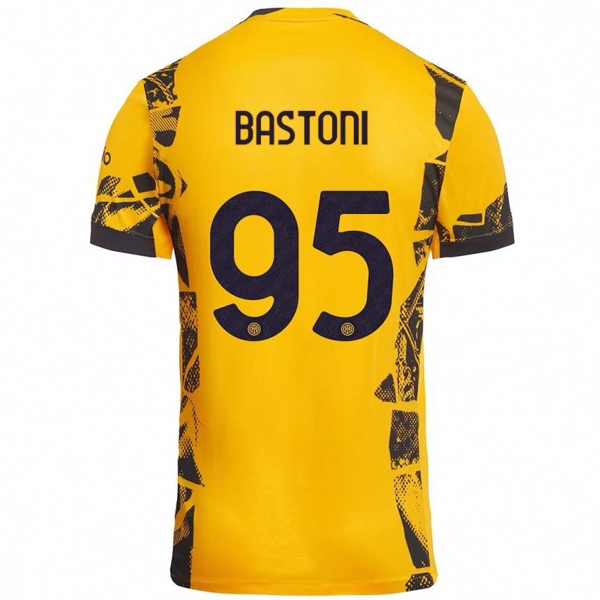 Vaikiškas Alessandro Bastoni #95 Auksinis Juodas Trečias Marškinėliai 2024/25 T-Shirt