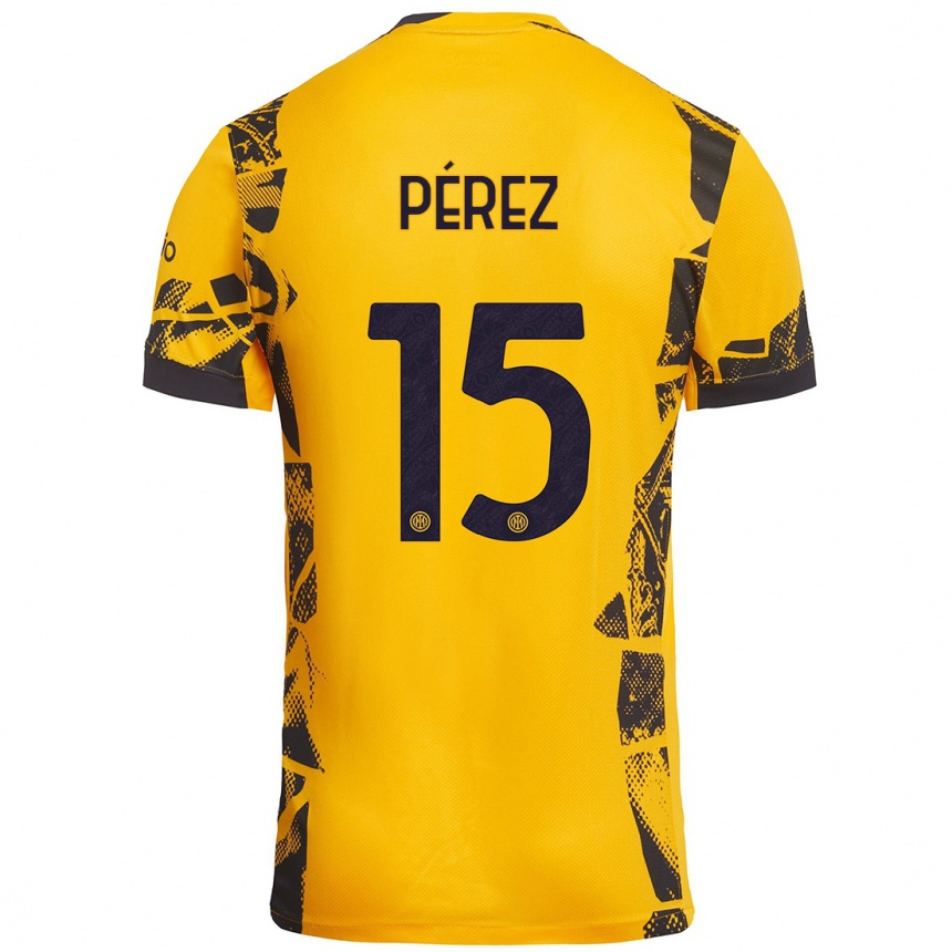 Vaikiškas Álex Pérez #15 Auksinis Juodas Trečias Marškinėliai 2024/25 T-Shirt