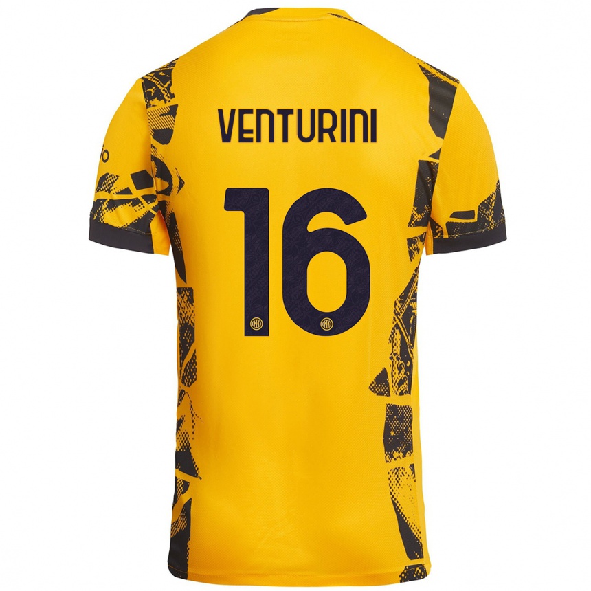 Vaikiškas Matteo Venturini #16 Auksinis Juodas Trečias Marškinėliai 2024/25 T-Shirt