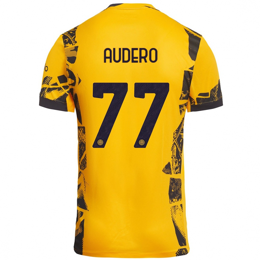 Vaikiškas Emil Audero #77 Auksinis Juodas Trečias Marškinėliai 2024/25 T-Shirt