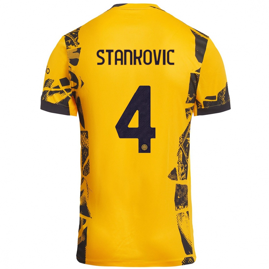 Vaikiškas Aleksandar Stankovic #4 Auksinis Juodas Trečias Marškinėliai 2024/25 T-Shirt