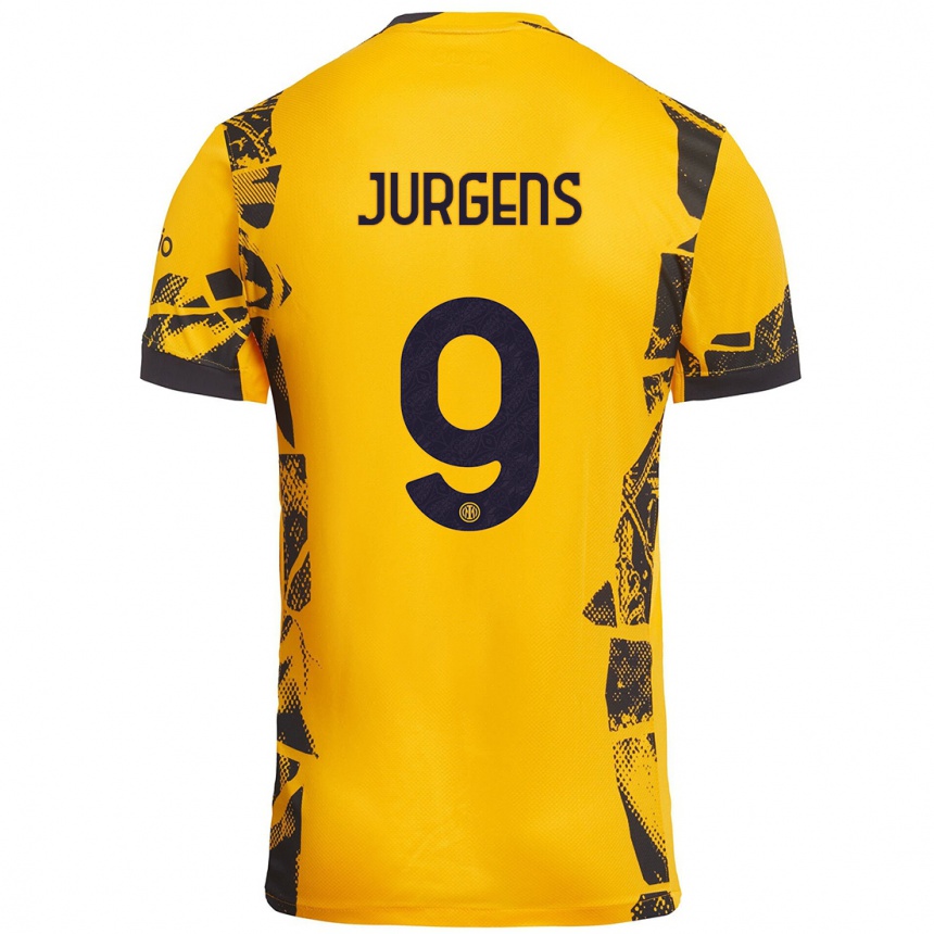 Vaikiškas Oliver Jurgens #9 Auksinis Juodas Trečias Marškinėliai 2024/25 T-Shirt