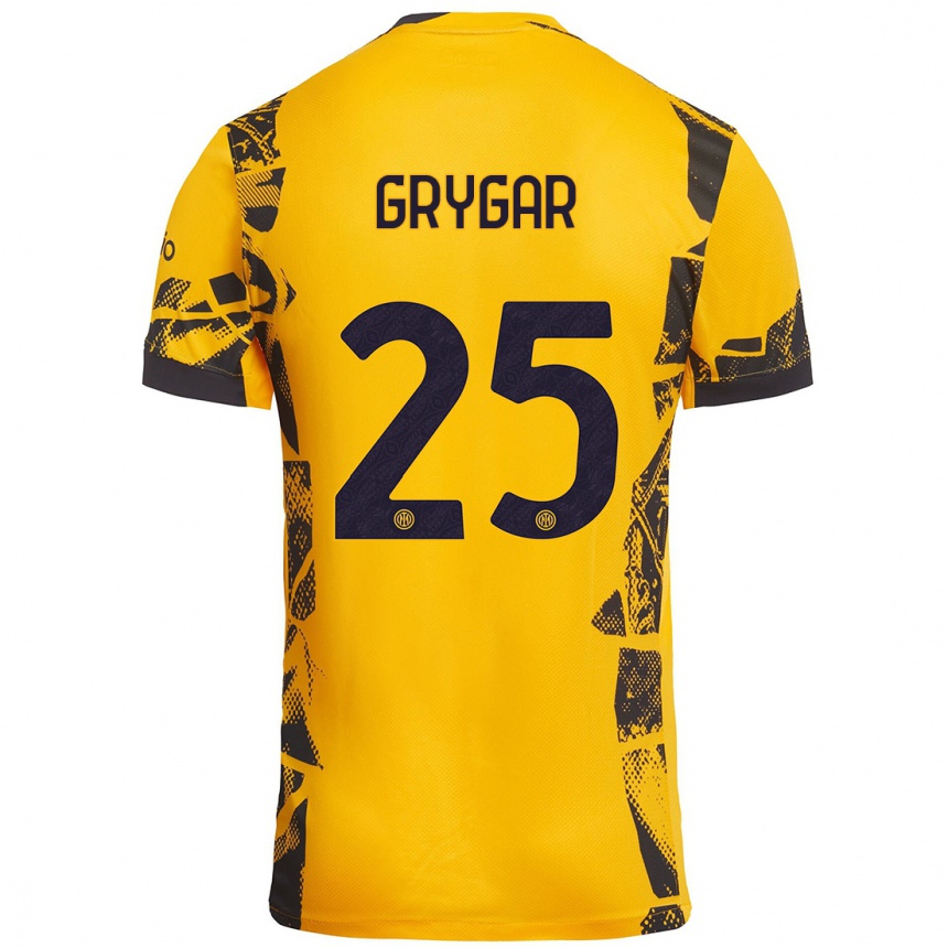 Vaikiškas Samuel Grygar #25 Auksinis Juodas Trečias Marškinėliai 2024/25 T-Shirt